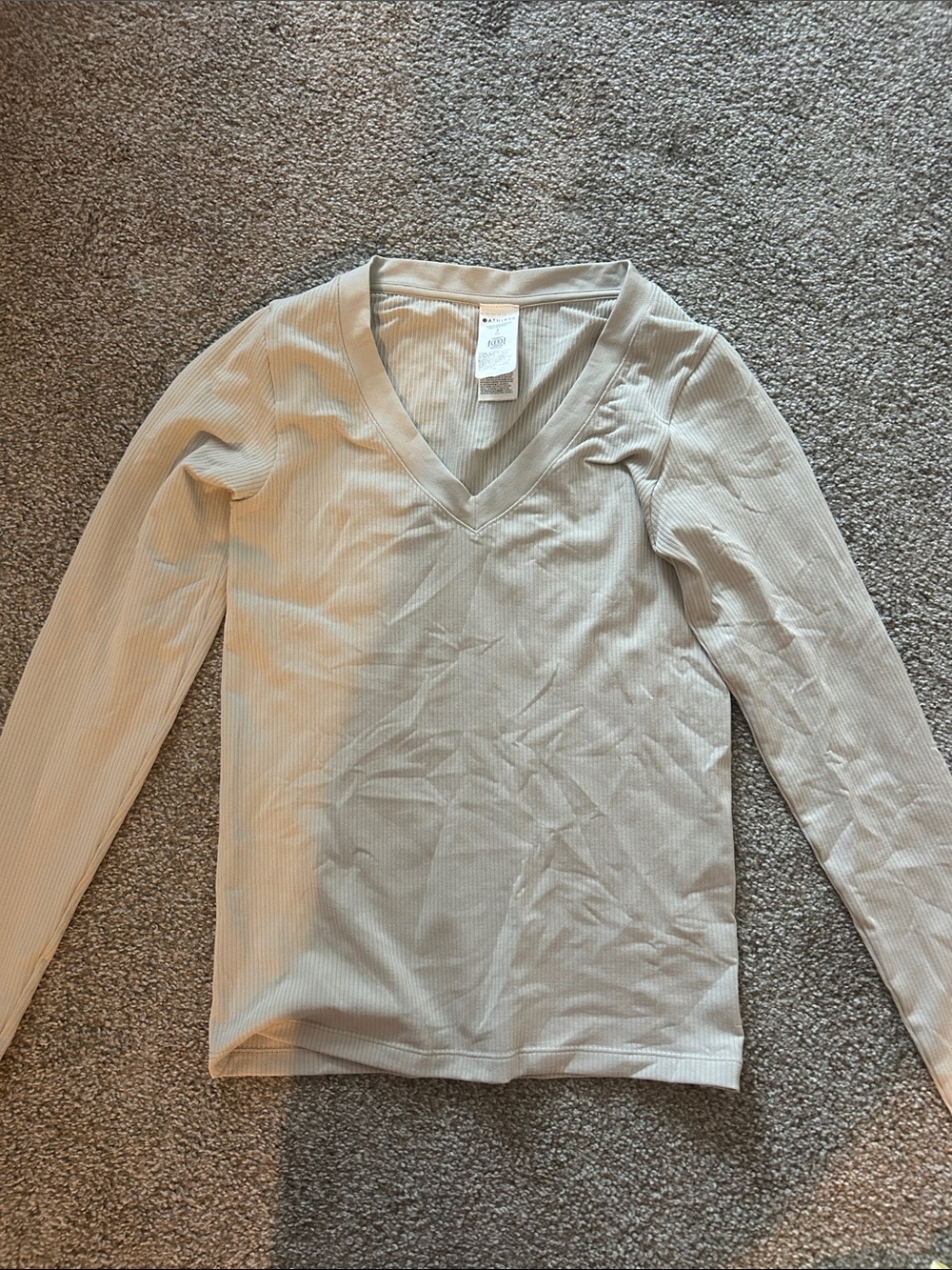 Athleta Long Sleeve V-Neck Ribbed Tee in Light Beige